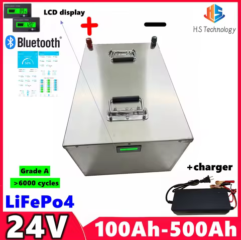24V 500ah Lifepo4 Battery 100Ah 200Ah 300Ah 400Ah 500Ah Rechargeable for PV RV Solar System Outdoor 