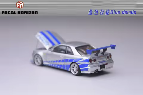 Focal Horizon FH 1:64 Skyline R34 C-West FNF Silver-Blue Diecast Model Car