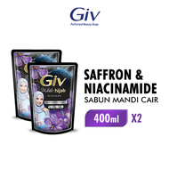 [Paket isi 2] Giv White Hijab Sabun Mandi Cair Saffron & Niacinamide Pouch 400ml