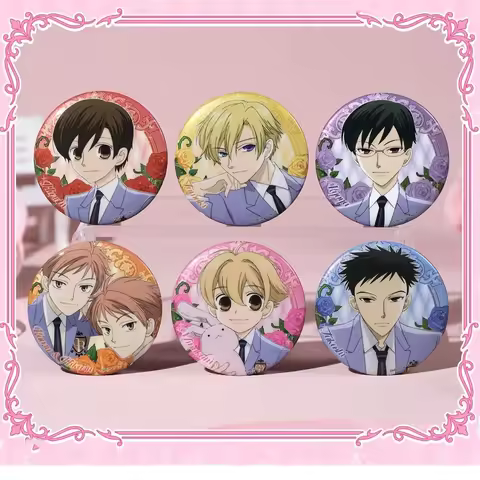 6pcs/set Anime Ouran High School Host Club Fujioka Haruhi Kyoya Ootori Tamaki Suou Cosplay Badge Tin