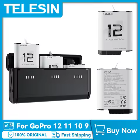 TELESIN Endurence Battery For GoPro Hero 12 11 10 9 1720mAh Battery 3 Slots TF Card Battery Storage 