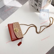 小號 山茶花30592棕復古咖色皮翻蓋挎包！ Size：18148。Coach 蔻馳