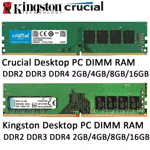Crucial Desktop RAM DDR4 DDR2 DDR3 8GB 2GB 4GB 16GB 3200MHz 2666 2400 2133 667 800 1333 1600MHz DIMM