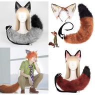 COSPLAY Zootopia Nick Wilde Fox Ears Tail Set - Fluffy Animal Cosplay Costume Accessories Furry Fox 