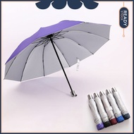QSTAR Plain Colour Foldable Umbrella – 10 Ribs Silver Coating | Payung Lipat Tahan Panas & Hujan Mua