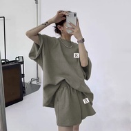 Summer Women Casual Sets Outdoor T-shirt+drawstring Shorts Korean Women Sports 2-piece Set Short Sle