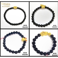 Gold 999 Charm / Pixiu with Black Agate Beads Bracelets - BC02+
