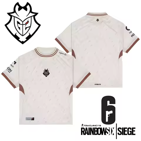 G2 Esports x Rainbow Six Siege Jersey Off-White Gaming Tee with Monogram Pattern & Brown Accents, Id