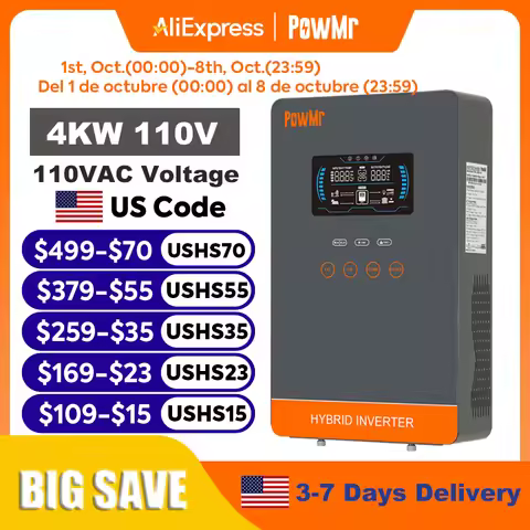 PowMr 4KW Hybrid Solar Inverter 24V 110V Off Grid Inverter Work Without Battery with MPPT 140A Solar