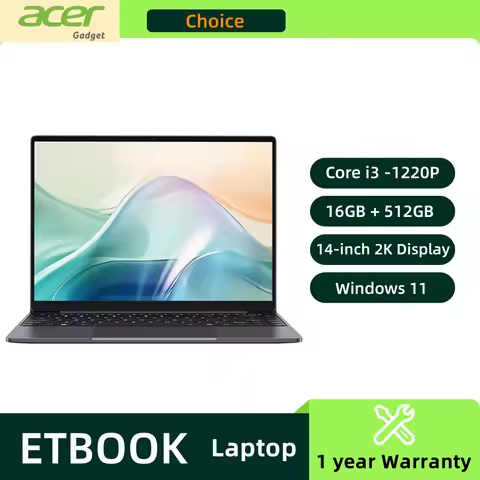 Acer Gadget e10 ETBook Gaming Laptop Intel Core i3-1220P 16GB RAM 512GB SSD Computer 14" 2K IPS Scre