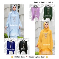 Queen Cape Blouse . Chiffon Cape . Plus Size Cape . Permaisuri Cape . Blouse Lapis Luar