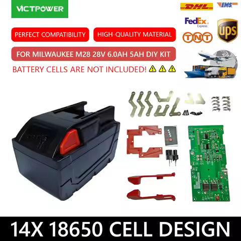 Replacement Battery Case for Milwaukee M28 28V 6Ah 5Ah DIY Kit 14x 18650 7S2P with BMS Bracket Nicke
