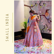 {**ส่งฟรี**} SMALL INDIA 🦚 Silk Cotton Ethnic Pattern ชุดเดรส 🦚 Multicolor Gown Dress