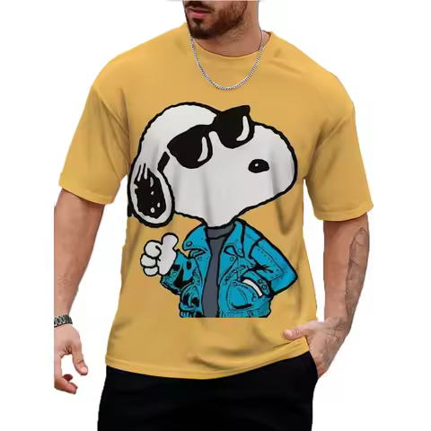 Summer Vintage Men's T-shirt American Fun Snoopy Print Short-sleeve Tees Loose Daily Male Clothes Ca