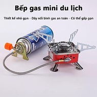 Bếp Gas Mini Du Lịch, Bếp Gas Cắm Trại Siêu Nhỏ Gọn Có Dây Nối Bình Gas An Toàn - Hàng Chính Hãng