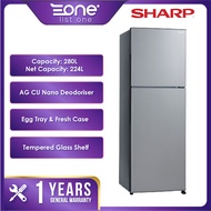 Sharp 280L 2 Door Refrigerator SJ285MSS AG CU Nano Deodoriser Fridge | Peti Sejuk | Peti Ais