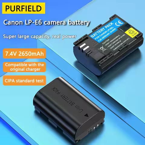 PURFIELD 2650mAh 7.4V LP E6 LP-E6 E6N Battery + LED Dual Charger For Canon EOS 5DS R 5D Mark II 5D M