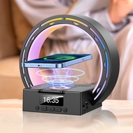 Coloured Lamp 15W QI Wireless Charger Stand with Music Audio Speaker LED Clock
