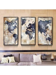3入組復古藝術帆布海圖海報,驚人的海洋世界地圖海報藝術品用於客廳臥室裝飾,帶框裝備,可即時掛壁,是個性化禮物(不含相框)