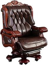 SMLZV Boss Chair,Solid Wood Cowhide Business Executive Chairs with Footrest,150° Reclining High-Back Luxury Ergonomic Office Seat,Adjustable Liftable Swivel (Color : Brown)