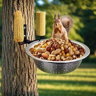 Squirrel Feeder Tree Mounted 304 Stainless Drainage Bowl Removable - Easy to Clean/Refill Window Bir