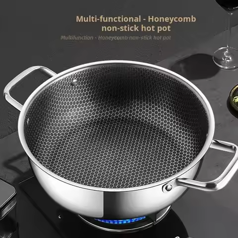 410 Stainless Steel Soup Pot wok Frying Pan Honeycomb Non-stick Panwith lid Home Hot Pan Induction C