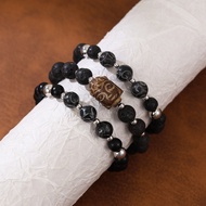 然石串珠手串轻奢高级感木雕刻释迦摩尼佛头观音手串佛珠手链Ran Stone Beaded Handstring Light Luxury Advanced Sense Wood Carving Rel