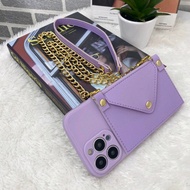 Case Dompet kulit + Tali Rantai For Hp Samsung Vivo Realme Xiaomi Oppo Iphone Infinix -Type hp dchat