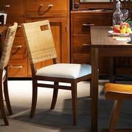 柚木藤編餐椅 柔軟皮椅墊 天然藤編椅背 南洋風家具