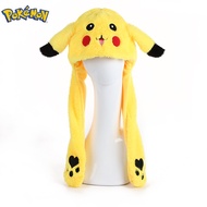 Pokemon Pikachu Plush Hat Bunny Ears Funny Cute Cartoon Hat Flashing Ears Moveable Plush Doll Gift F
