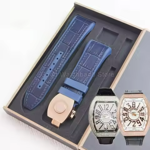 28mm Black Genuine Leather Watchband for Franck Muller Vanguard Yachting V45V41V328880 Soft Flexible