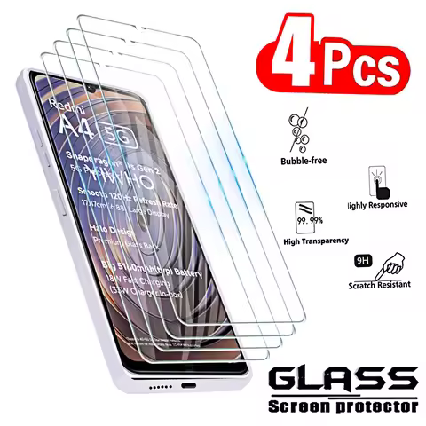 4Pcs Tempered Glass for Redmi A4 A3 A2 A1 Plus Screen Protectors Protective Glass for Xiaomi Redmi A