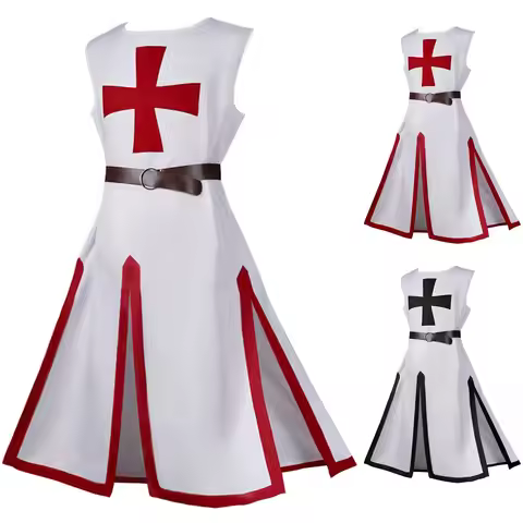 Medieval Templar Costume Halloween Cosplay Warrior Sleeveless Robe Renaissance Crusader Tunic Gothic
