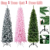5/6/7/8FT Artificial Slim Christmas Tree Decoration 1100 Thick Branch Tips Snow Pink Slim XmasTree