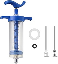 Reusable Industrial & Scientific Plastic Syringe with 2x 4inch/10cm 10Ga Blunt Tip Needle for Refill