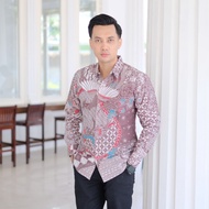 KEMEJA Original Men's Batik Shirt With Sky Sogan Motif, Long-Sleeved Batik Hem, The Latest Taro Color For Millennials