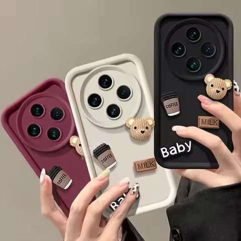 Redmi14c Cute 3D Bear Coffee Liquid Silicone Case On For Xiaomi Redmi 14c Mi Poco C75 Shockproof Car