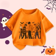 Happy Halloween Ghost Pumpkin Print T-shirt Trick or Treat Cotton Round Neck Short Sleeve Ins Style 