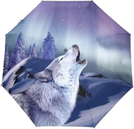 Aurora Night Wolf Howling Travel Umbrella Auto Open Close Windproof Waterproof Folding Umbrella Comp