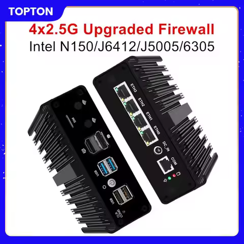 Intel N150 Firewall Upgraded Version Intel Celeron J6412 6305 J5005, Solid Fanless Mini PC 4x2.5G Mi