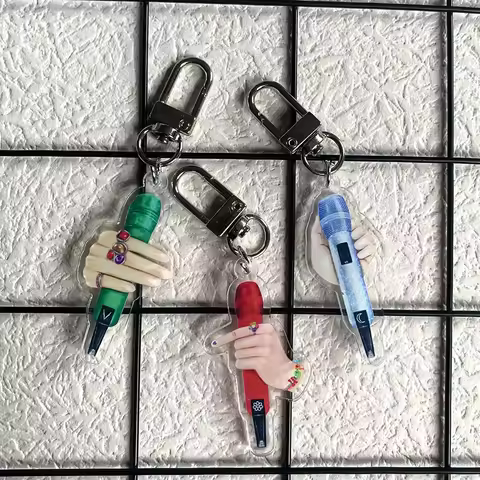 Popular Korean Boy Band Microphone with Acrylic Keychain Around Kim Tae Hyung Jung Kook Keychain Pho