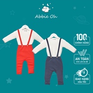 Abbieoh newborn baby jumpsuit, long-sleeved shirt, wide-crotch cross-strap pants, 0-3 years old, red
