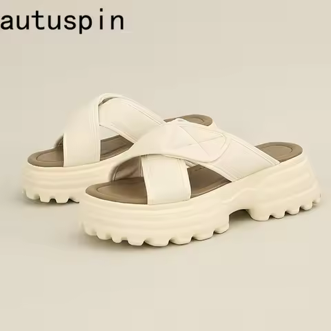 AUTUSPIN 4cm Women Flat Heels Women Shoes Summer Cosy Slippers Outdoor Beach Basic Microfiber Leathe