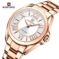 Naviforce นาฬิกาผู้หญิงหรูหราแฟชั่นลำลองนาฬิกาข้อมือควอตซ์สแตนเลส kado pacar กันน้ำ
