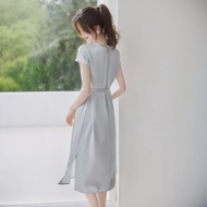 Lan Qi Yun Zhang ใหม่สไตล์จีนการออกแบบเคลือบเงาชุดผู้หญิงฤดูร้อนใหม่ความยาวกลาง High-End แขนยาวคอชุด