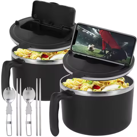 Ramen Bowl with Filterable Lid 1200ml Microwave Ramen Noodle Bowl with Spoon Chopsticks Ramen Cooker