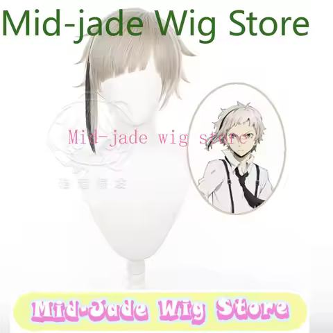 Bungo Stray Dogs Atsushi Nakajima Cosplay Wig Silver White Short Asymmetric Bob Spiky Hair Teased Cr