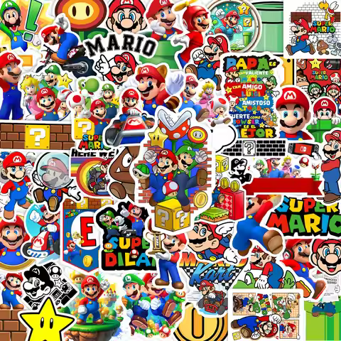 53 New Cartoon Mario Graffiti Stickers Super Mario Game Stickers Luggage Skateboarding Notebook Wate