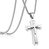 [Hypoallergenic Cross Necklace for Men【2in DIY extension】 Stainless Steel Plain Cross Pendant Neckla