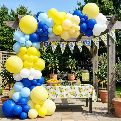 Lemon Royal Blue Balloons Garland Air Latex Pastel Yellow Blue Balloon Arch for Birthday Baby Bridal